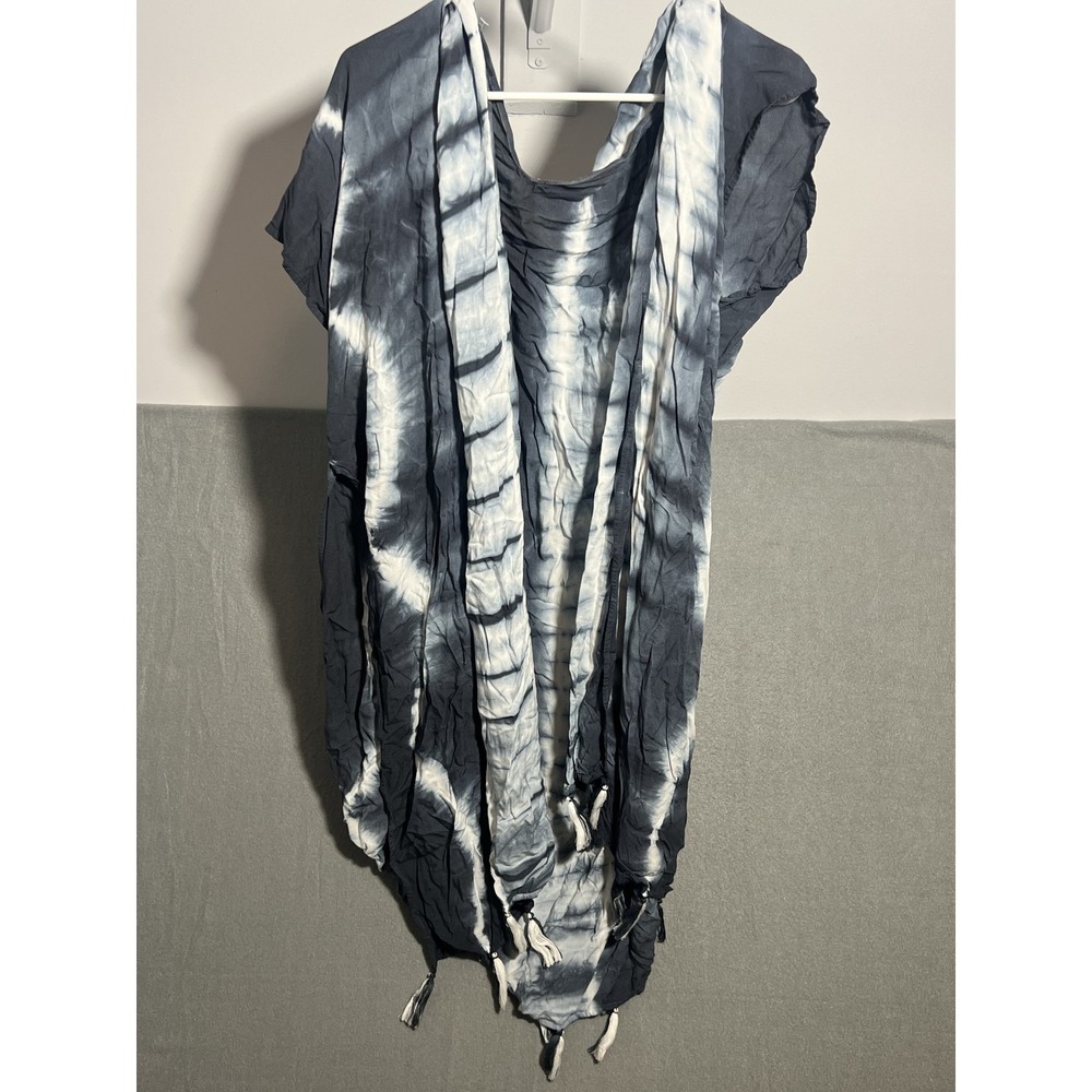 ADVANCE Women's Black White Tie-Dye Rayon Kaftan Tunic Dress Midi Free Size